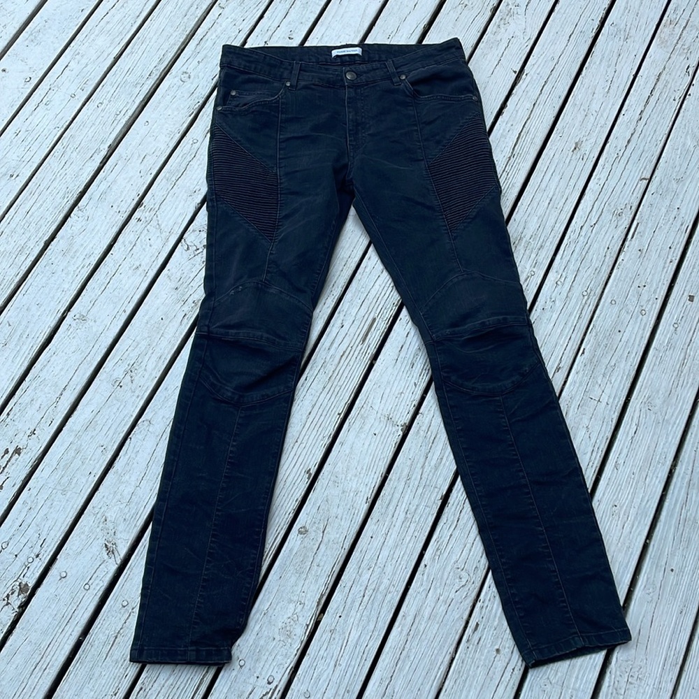 Pierre Balmain Biker Moto Black Skinny Jeans - Picture 2 of 15